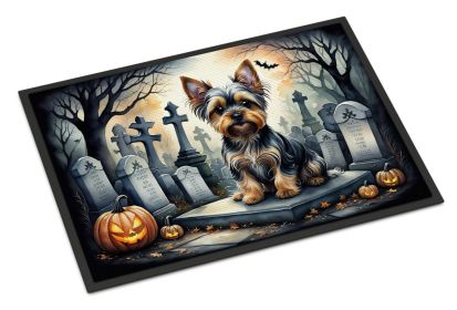 NEW Yorkshire Terrier Spooky Halloween Doormat Front Door Mat Indoor Outdoor Rugs for Entryway, Non Slip Washable Low Pile, 18H X 27W