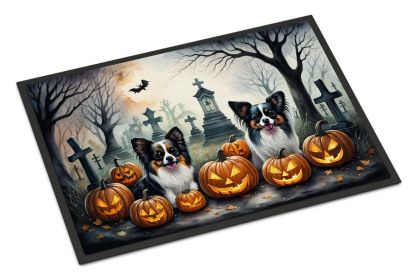 NEW Papillon Spooky Halloween Doormat Front Door Mat Indoor Outdoor Rugs for Entryway, Non Slip Washable Low Pile, 18H X 27W