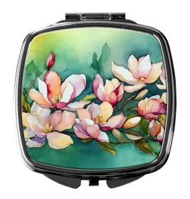 Louisiana Magnolias in Watercolor Compact Mirror Decorative Travel Makeup Mirror for Women Girls Gifts Pocket Makeup Mirror Folding Handheld