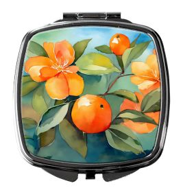 Florida Orange Blossom in Watercolor Compact Mirror Decorative Travel Makeup Mirror for Women Girls Gifts Pocket Makeup Mirror Folding Handheld