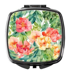 Indiana Peonies in Watercolor Compact Mirror Decorative Travel Makeup Mirror for Women Girls Gifts Pocket Makeup Mirror Folding Handheld