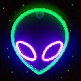 1pc Alien Shape LED Neon Sign, USB & Battery Powered Novelty Neon Mini Night Light (Color: Pink Inside And Green Outside)