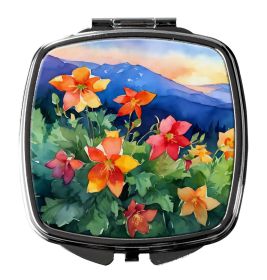 Colorado Rocky Mountain Columbine in Watercolor Compact Mirror Decorative Travel Makeup Mirror for Women Girls Gifts Pocket Makeup Mirror Folding (Default: Default)